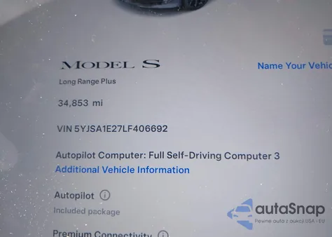 2020 Tesla Model S Long Range Dual Motor All-Wheel Drive/Long Range Plus Dual Motor All-Wheel Drive из США, поврежденный, VIN 5YJSA1E27LF406692